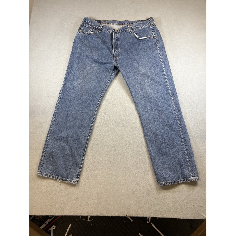 Levi's 501 Original Fit Jeans Mens 42x32 Blue Button Fly Straight Denim - Picture 1 of 9